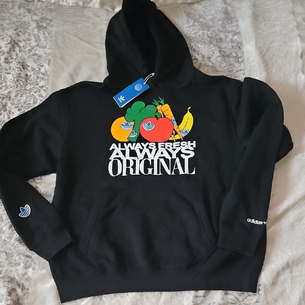 Adidas LARGE  Hoodie with Colorful Fruit Graphic- Pit 24"; Length 28"